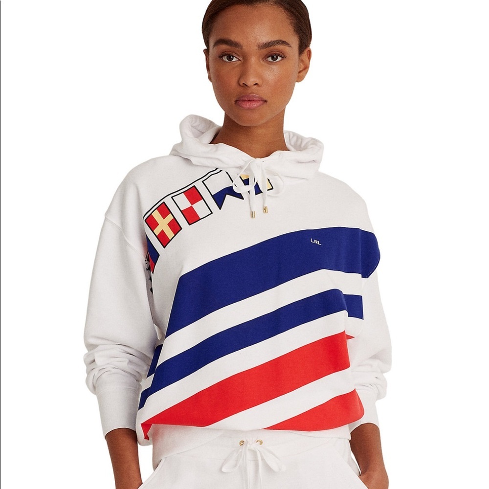 Lauren Ralph Lauren Women’s Striped Hoodie White - Picture 2 of 12